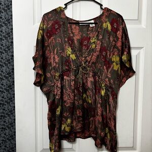 DKNY Floral Blouse - Red, Yellow, Pink Flowy Boho Top